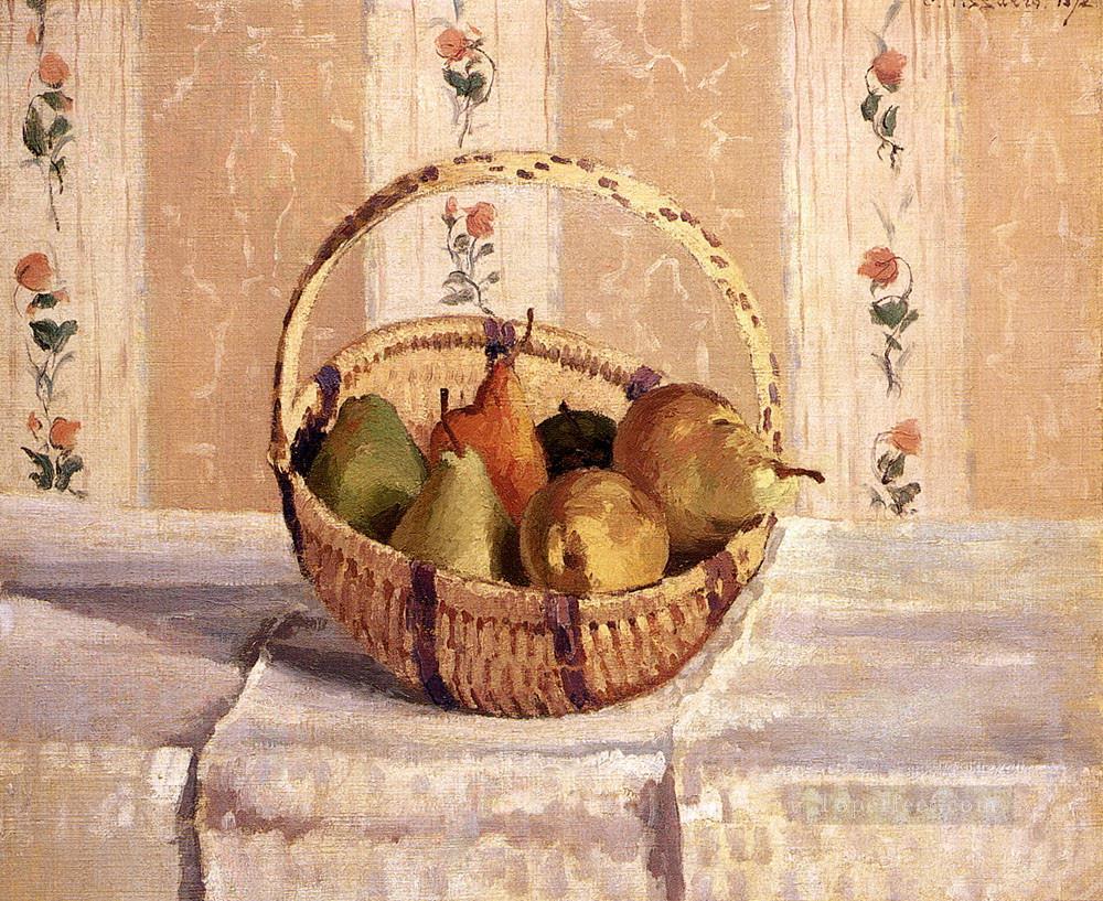 apples and pears in a round basket 1872 Camille Pissarro Impressionism still life Oil Paintings